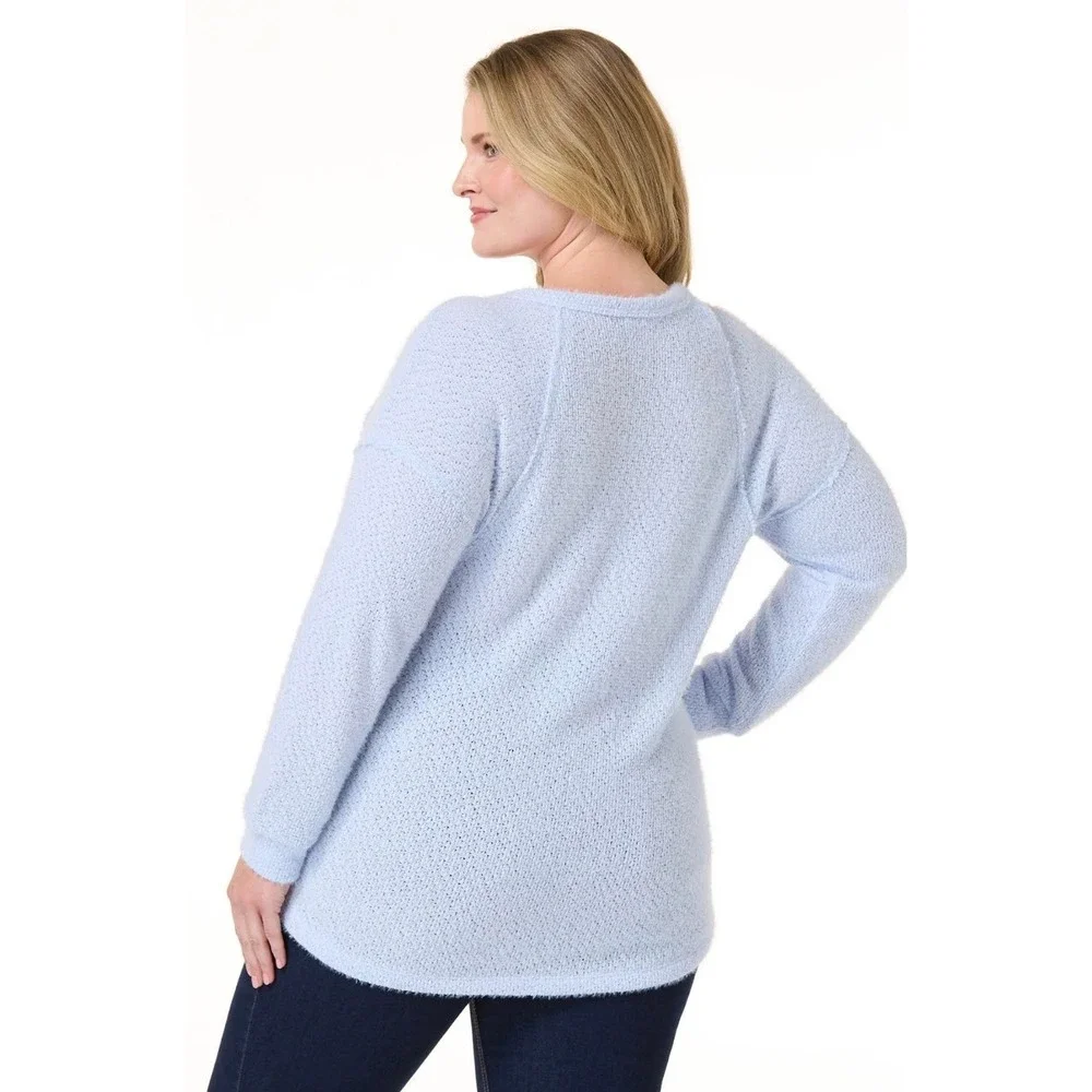 Soft Girl Light Blue Eyelash‎ Knit Sweater NWT Plus Size 26/28W